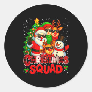 Christmas Squad Plaid Santa Snowman Elf Rudolph Xm Classic Round Sticker