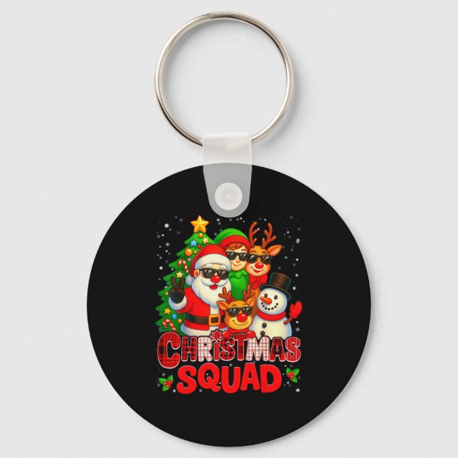 Christmas Squad Plaid Santa Snowman Elf Rudolph Xm Key Ring (Front)