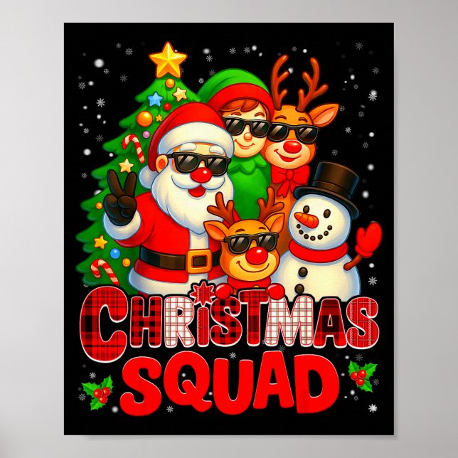 Christmas Squad Plaid Santa Snowman Elf Rudolph Xm Poster (Front)