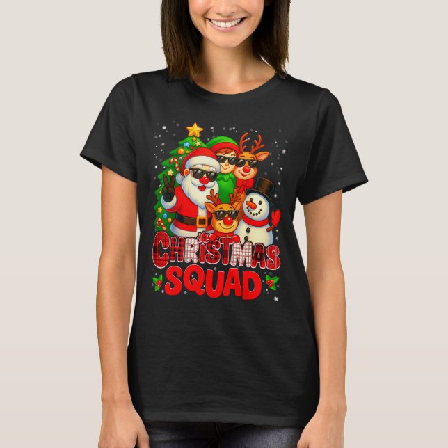 Christmas Squad Plaid Santa Snowman Elf Rudolph Xm T-Shirt (Front)