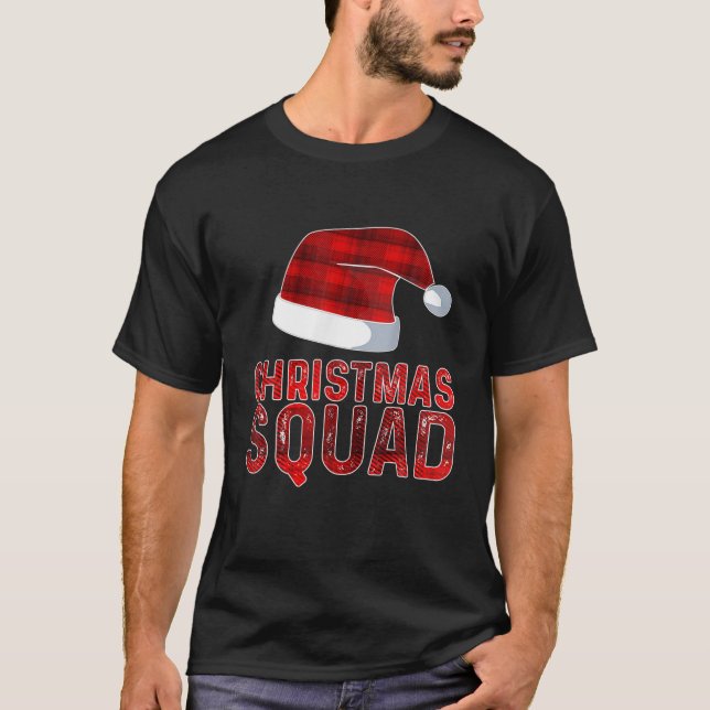 Christmas Squad Red Plaid Santa Claus Hat Pajama F T-Shirt (Front)