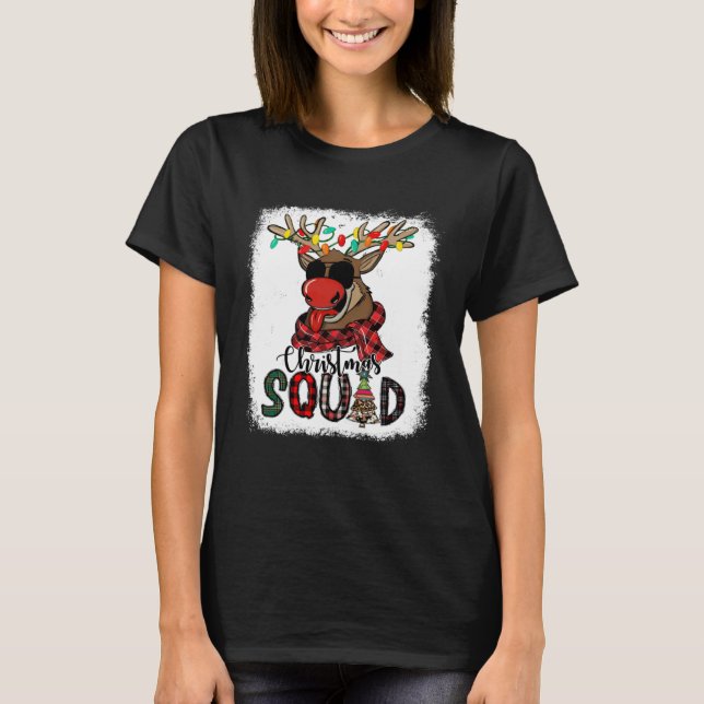 Christmas Squad Reindeer Sunglasses Red Plaid Xmas T-Shirt (Front)
