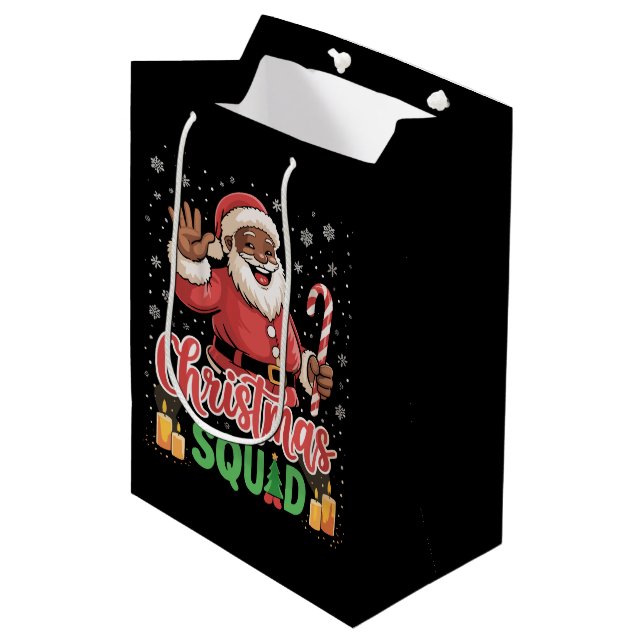 Christmas Squad Santa Afro Man Proud Black African Medium Gift Bag (Front Angled)