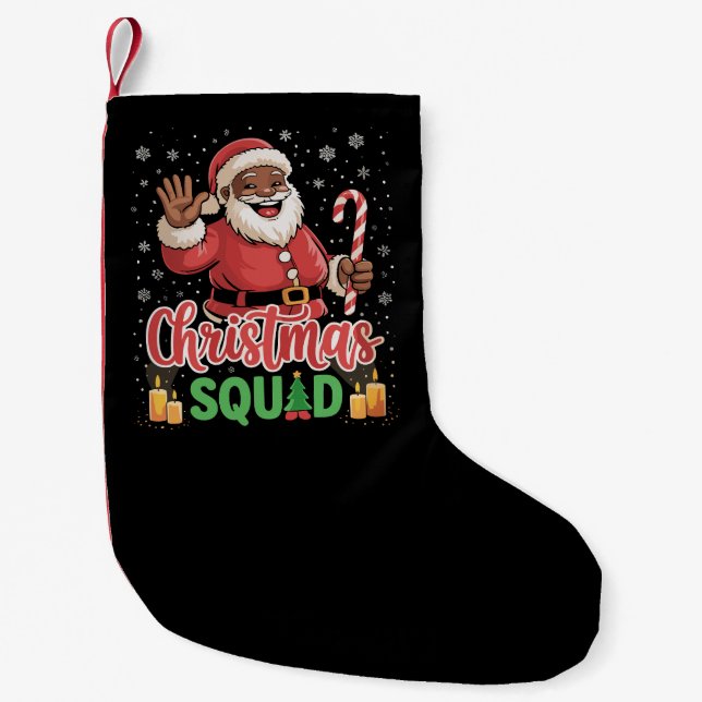 Christmas Squad Santa Afro Man Proud Black African Small Christmas Stocking (Front)