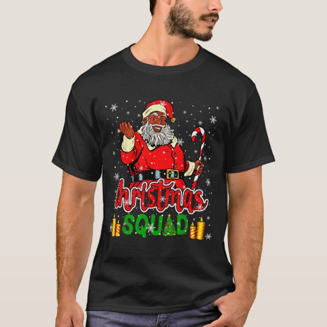 Christmas Squad Santa Afro Man Proud Black African T-Shirt (Front)