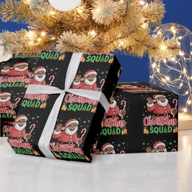 Christmas Squad Santa Afro Man Proud Black African Wrapping Paper (Holidays)