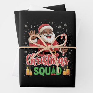 Christmas Squad Santa Afro Man Proud Black African Wrapping Paper Sheet