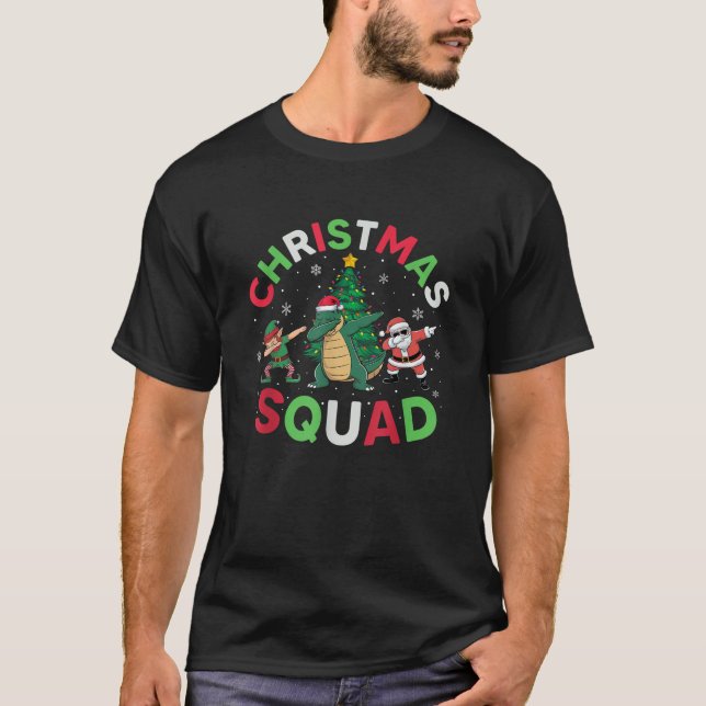 Christmas Squad Santa Alligator Elf Dabbing Matchi T-Shirt (Front)