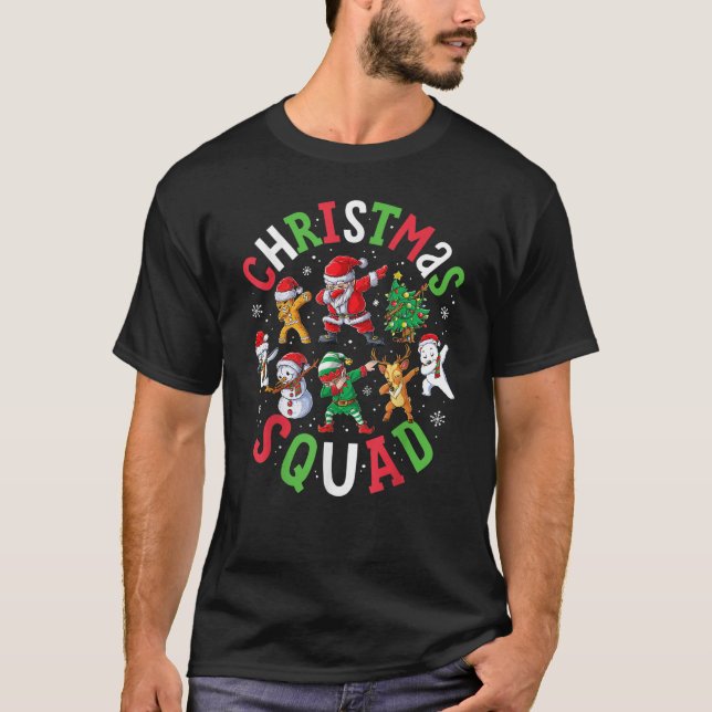 Christmas Squad Santa Dabbing Elf Family Matching  T-Shirt (Front)