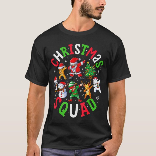 Christmas Squad Santa Dabbing Elf Family Matching  T-Shirt (Front)
