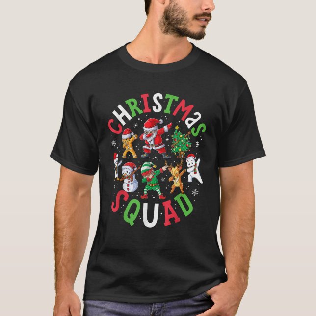 Christmas Squad Santa Dabbing Elf Family Matching  T-Shirt (Front)