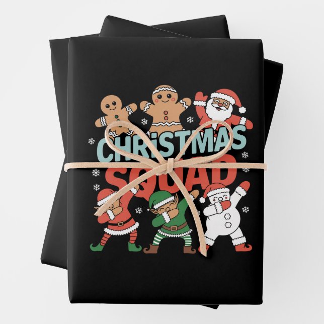 Christmas Squad Santa Dabbing Elf Family Matching  Wrapping Paper Sheet (In situ)