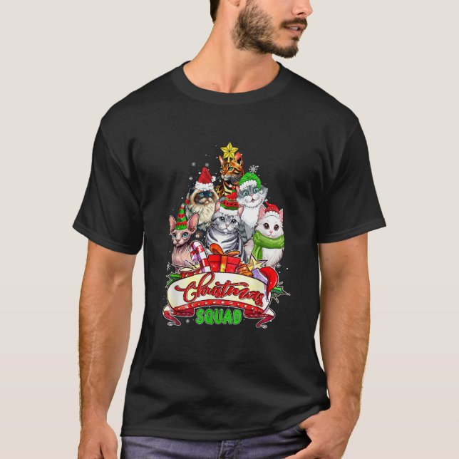 Christmas Squad Santa Elf Cats Matching Owner Kid  T-Shirt (Front)