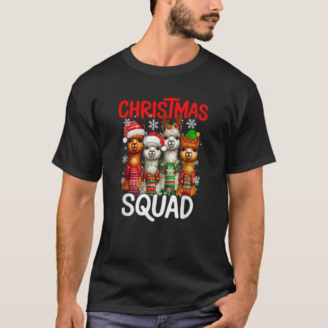 Christmas Squad Santa Elf Reindeer Alpacas Matchin T-Shirt (Front)