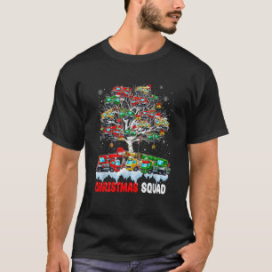 Christmas Squad Santa Elf Reindeer Crane Trucks On T-Shirt