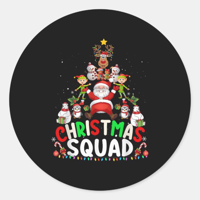 Christmas Squad Santa Elf Tree Xmas Family Matchin Classic Round Sticker (Front)