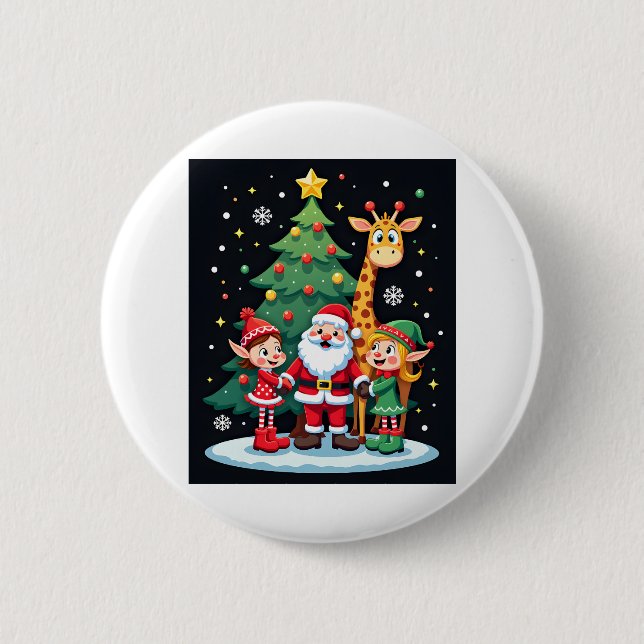 Christmas Squad Santa Giraffe Elf Dabbing Matching 6 Cm Round Badge (Front)