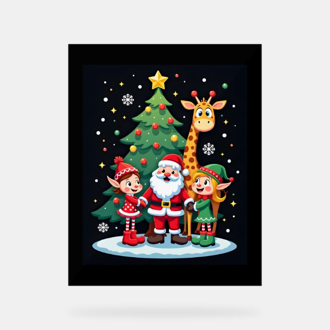 Christmas Squad Santa Giraffe Elf Dabbing Matching Acrylic Sign (Front)