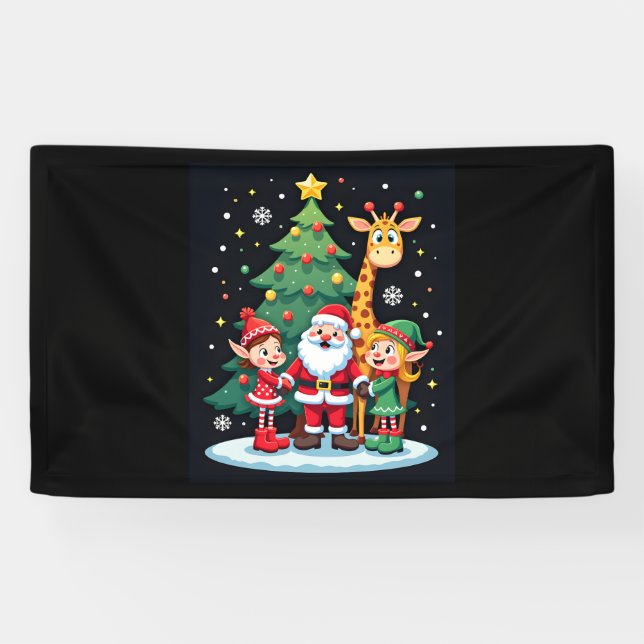 Christmas Squad Santa Giraffe Elf Dabbing Matching Banner (Horizontal)