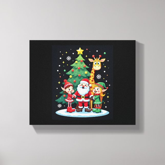 Christmas Squad Santa Giraffe Elf Dabbing Matching Canvas Print (Front)