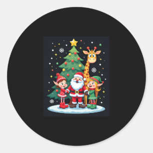 Christmas Squad Santa Giraffe Elf Dabbing Matching Classic Round Sticker