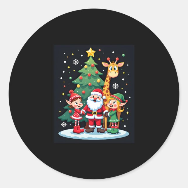 Christmas Squad Santa Giraffe Elf Dabbing Matching Classic Round Sticker (Front)