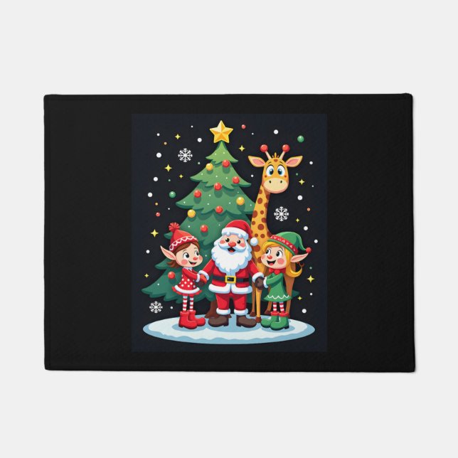 Christmas Squad Santa Giraffe Elf Dabbing Matching Doormat (Front)