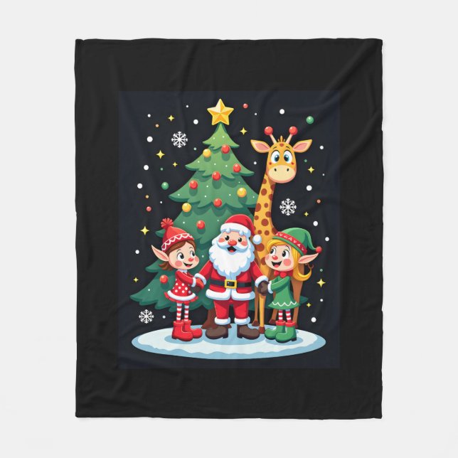 Christmas Squad Santa Giraffe Elf Dabbing Matching Fleece Blanket (Front)