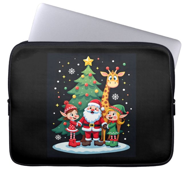 Christmas Squad Santa Giraffe Elf Dabbing Matching Laptop Sleeve (Front)