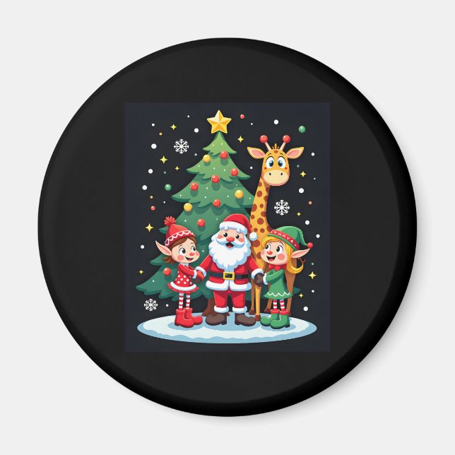 Christmas Squad Santa Giraffe Elf Dabbing Matching Magnet (Front)