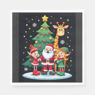 Christmas Squad Santa Giraffe Elf Dabbing Matching Napkin