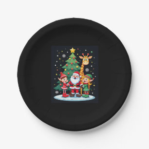 Christmas Squad Santa Giraffe Elf Dabbing Matching Paper Plate