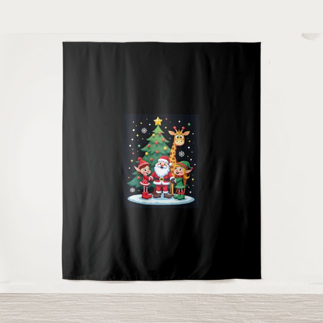 Christmas Squad Santa Giraffe Elf Dabbing Matching Tapestry (Front)