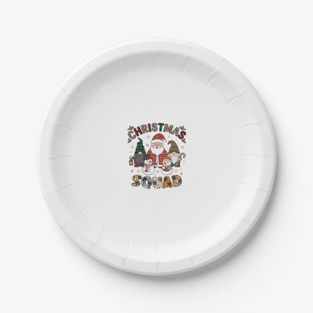 Christmas Squad Santa Gnomes Snowmen Leopard Zebra Paper Plate (Front)