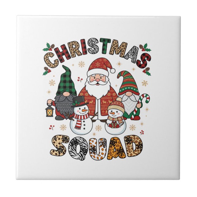Christmas Squad Santa Gnomes Snowmen Leopard Zebra Tile (Front)