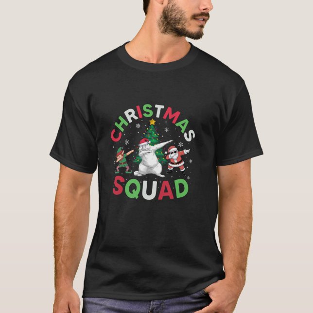 Christmas Squad Santa Persian Cat Elf Dabbing Matc T-Shirt (Front)