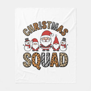 Christmas Squad Santa Snowman Leopard Print Design Fleece Blanket