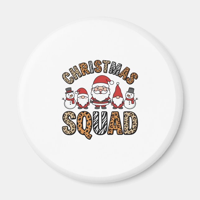 Christmas Squad Santa Snowman Leopard Print Design Magnet (Front)