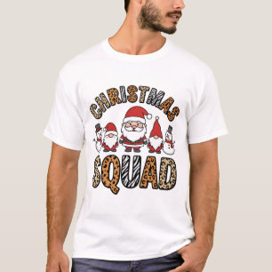 Christmas Squad Santa Snowman Leopard Print Design T-Shirt