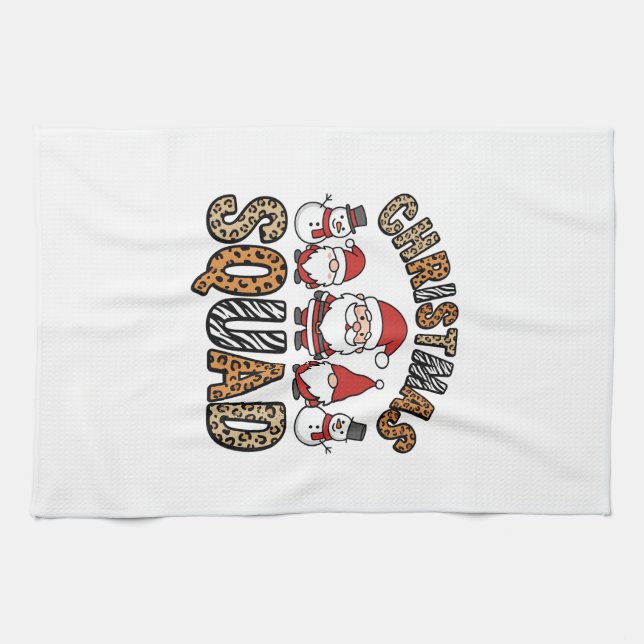 Christmas Squad Santa Snowman Leopard Print Design Tea Towel (Horizontal)