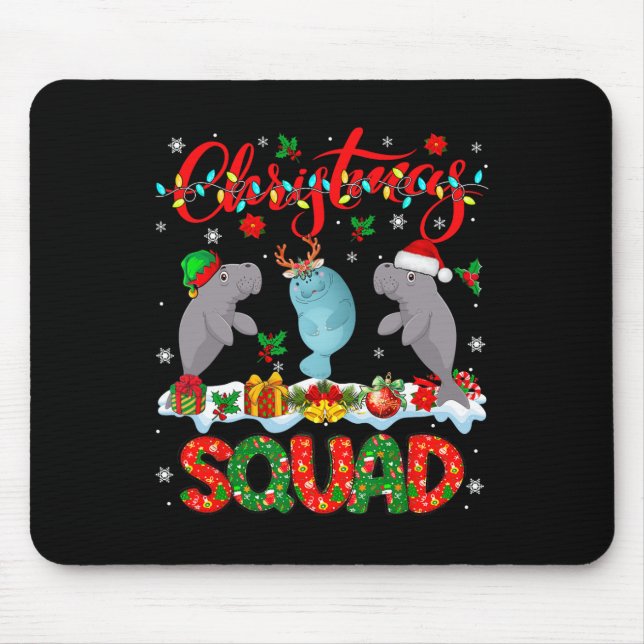 Christmas Squad Three Santa Reindeer Elf Manatees  Mouse Mat (Front)