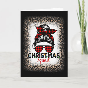 Christmas Squad Women Messy Bun Buffalo Leopard Bl Card