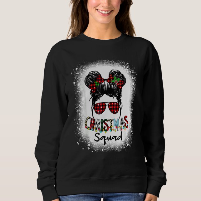 Christmas Squad Xmas Tree Lights Leopard Messy Bun Sweatshirt (Front)