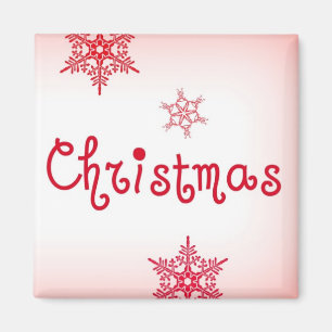 Christmas Square Magnet – Red Snowflake Holiday
