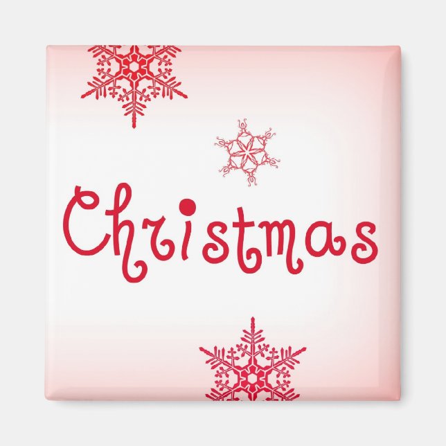 Christmas Square Magnet – Red Snowflake Holiday (Front)