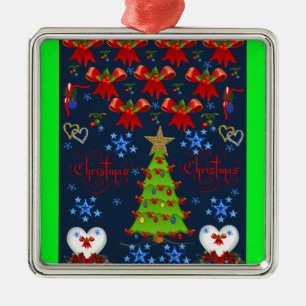 Christmas square premium ornament dk blue green