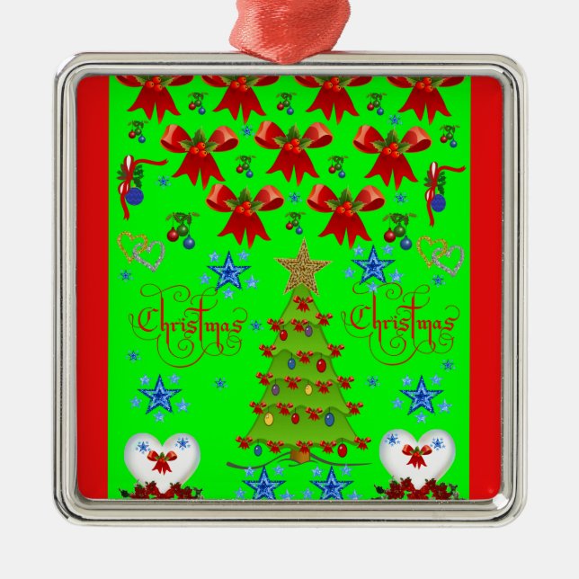 Christmas square premium ornament green, red out (Front)