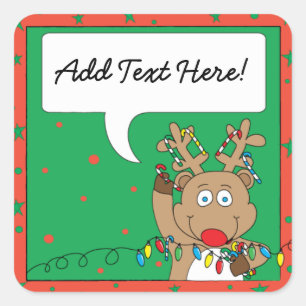 Christmas Square Stickers Reindeer Personalise