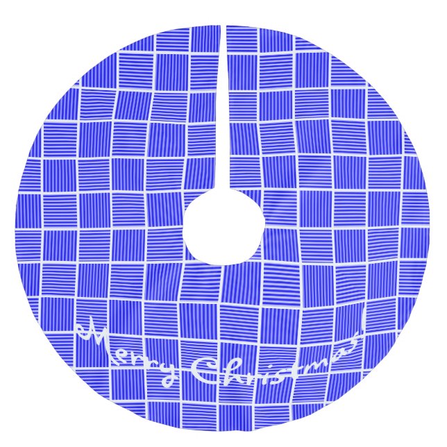 Christmas Squares Blue n White Brushed Polyester Tree Skirt (Front)