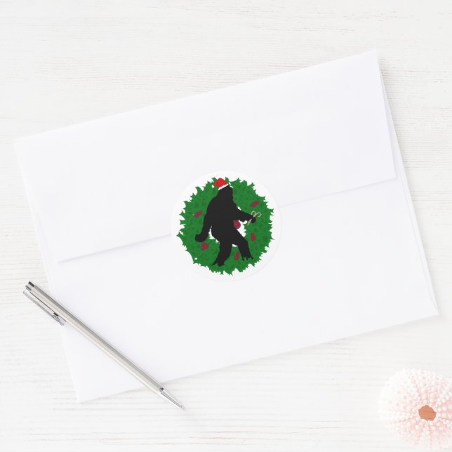Christmas Squatchin' Classic Round Sticker (Envelope)